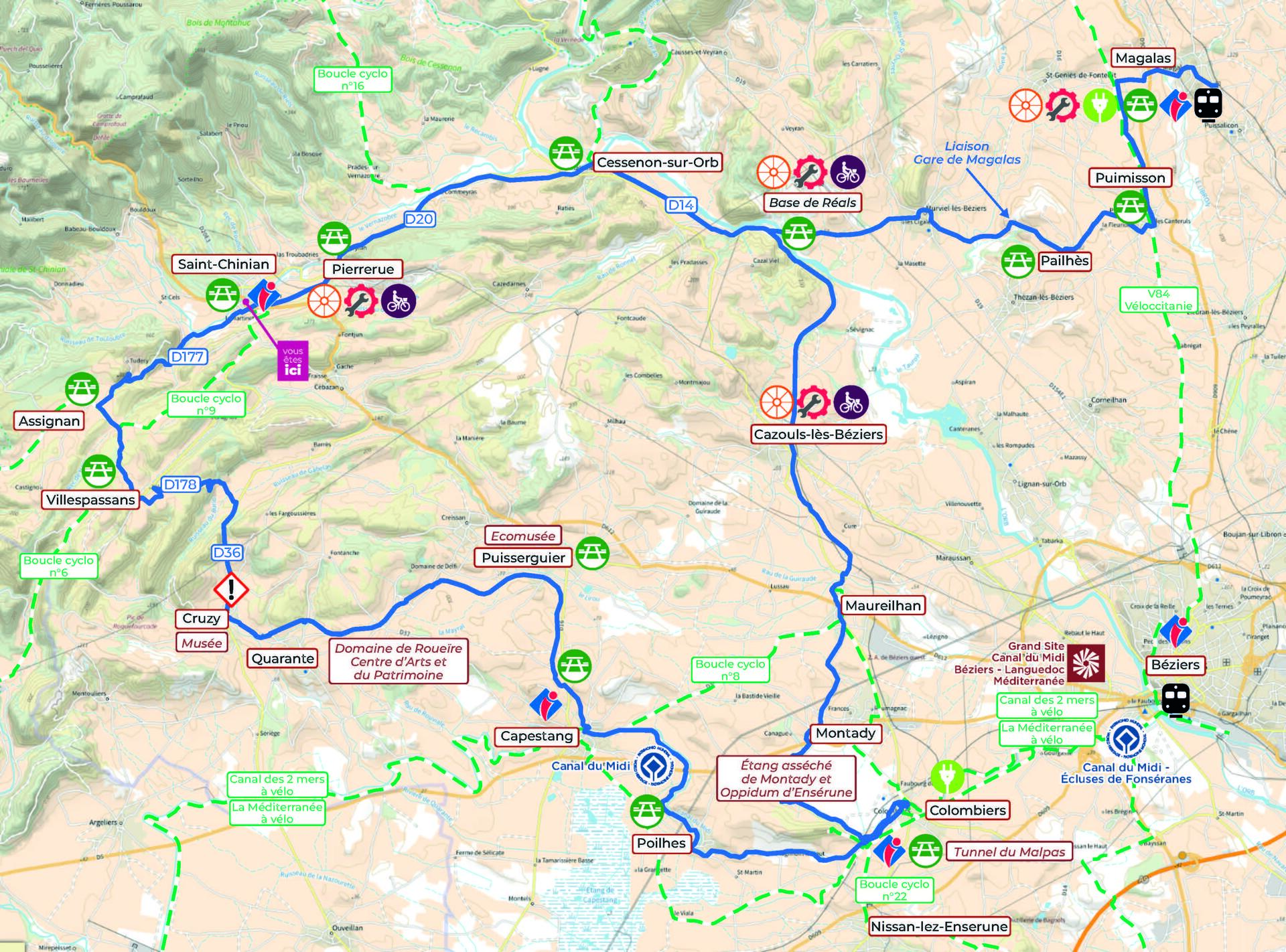 Carte du tracé de la 1re Œnovélo®